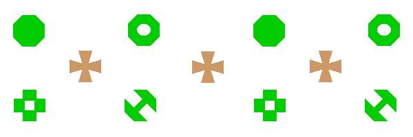 3 BROWN + SIGNS, 8 GREEN SHAPES